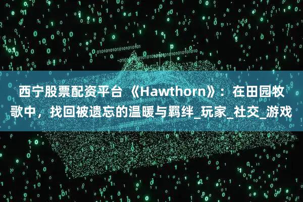 西宁股票配资平台 《Hawthorn》：在田园牧歌中，找回被遗忘的温暖与羁绊_玩家_社交_游戏